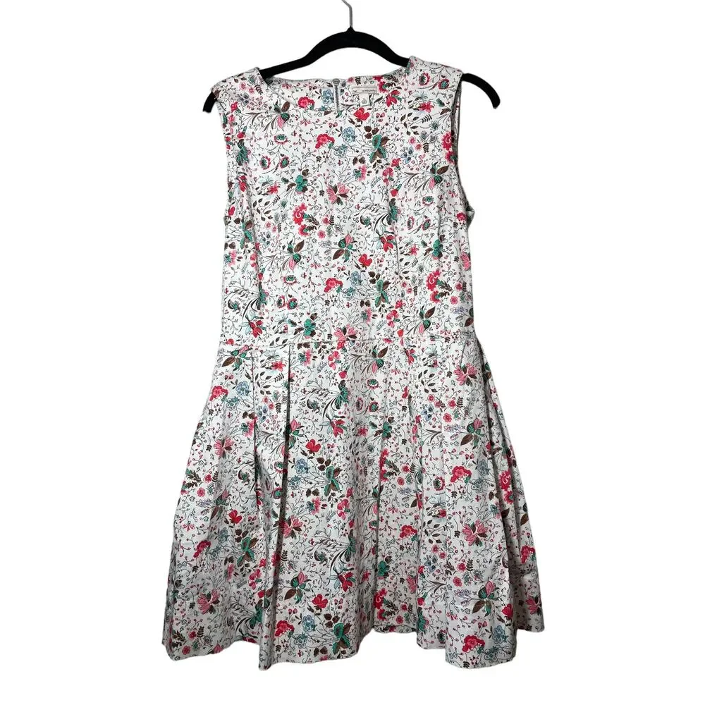 GAP Floral Fit Flare Dress White Pink 4 Pockets Sleeveless Spring Garden Cottage
